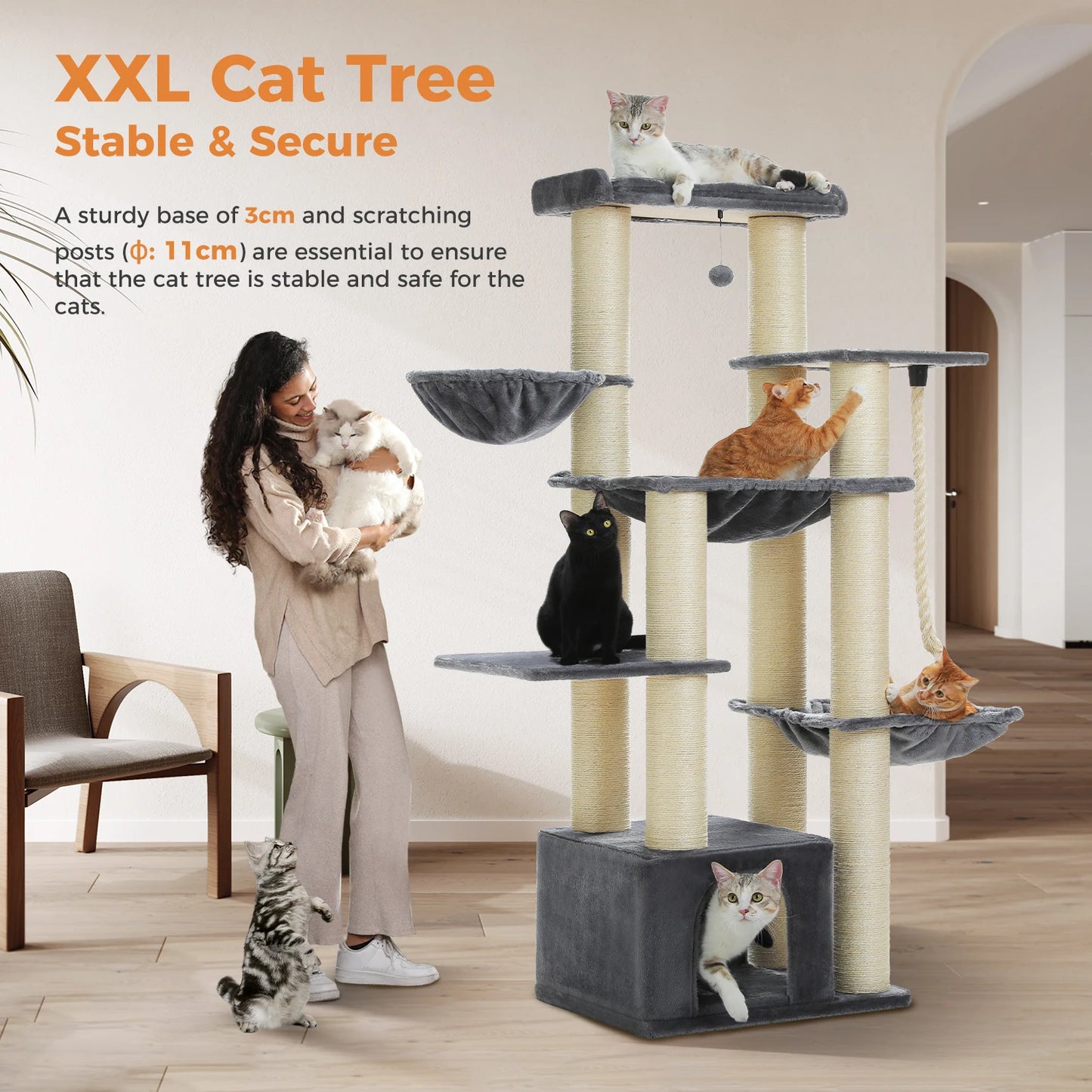 Big Cat Tree for Large Cats Robust Cat Tower with Perch