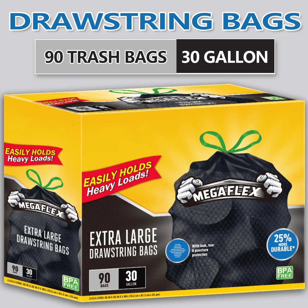 Xtratuff Extra Large Kitchen Drawstring Trash Bags 30Gal