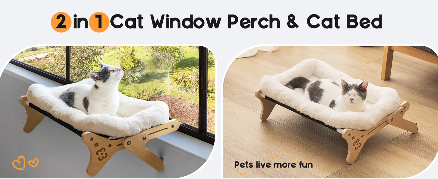 Window Perch Hammock Seat 2 in 1 Beige Cream Grey Pink Adjustable for Indoor Cats