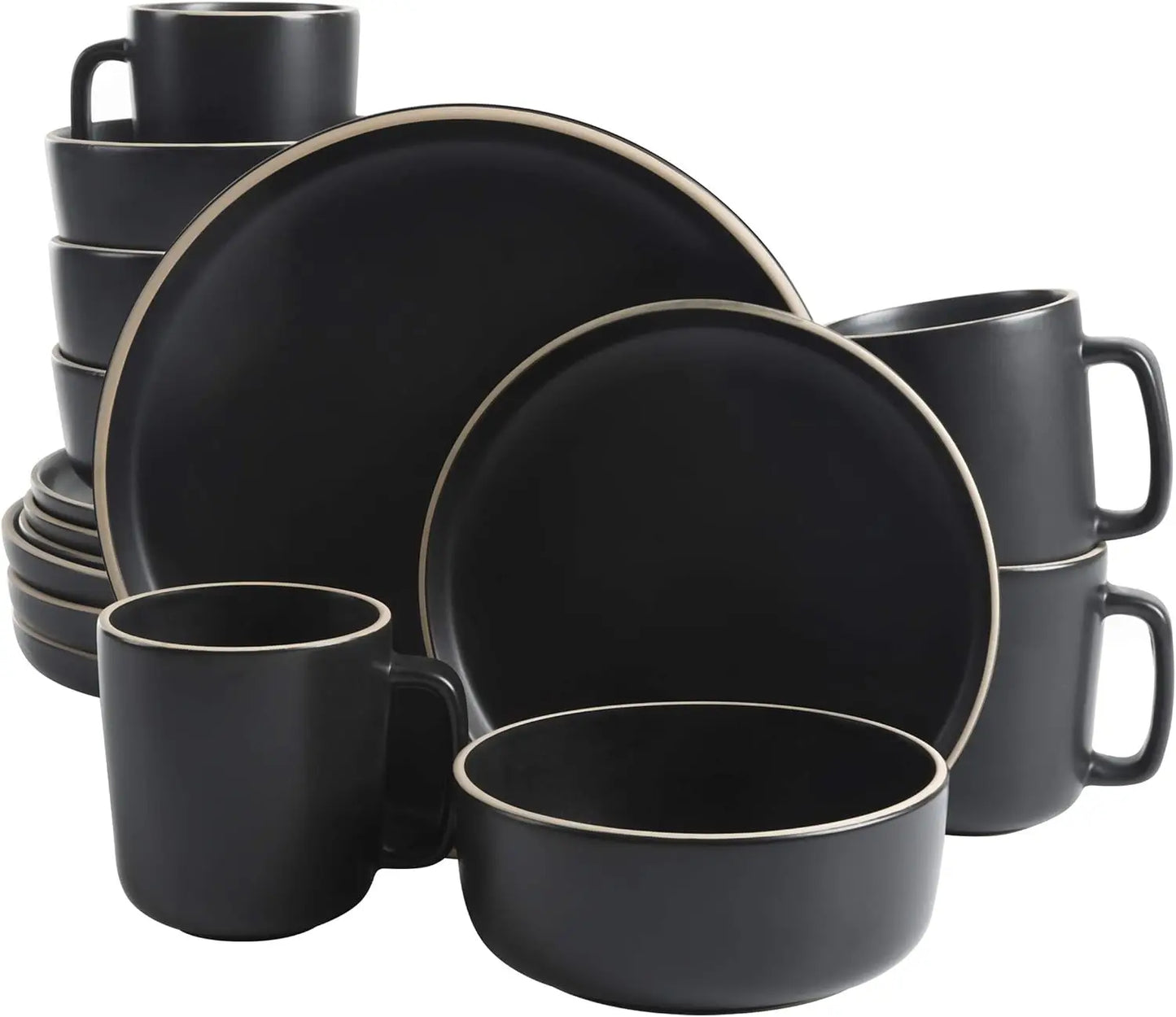 Zuma Stoneware Dinnerware Set - Matte Black for Four