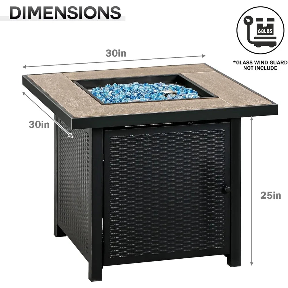 30 Inch Propane Gas Pit Table With Fire-resistant Glass, 50000 BTU