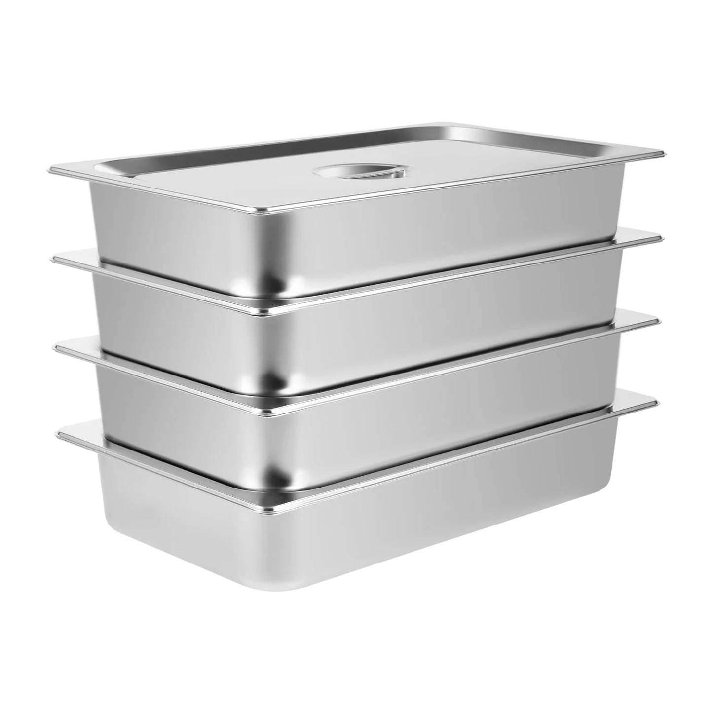 4 Pc Table Pans w/Lids Buffet Dishes Stainless Steel Set