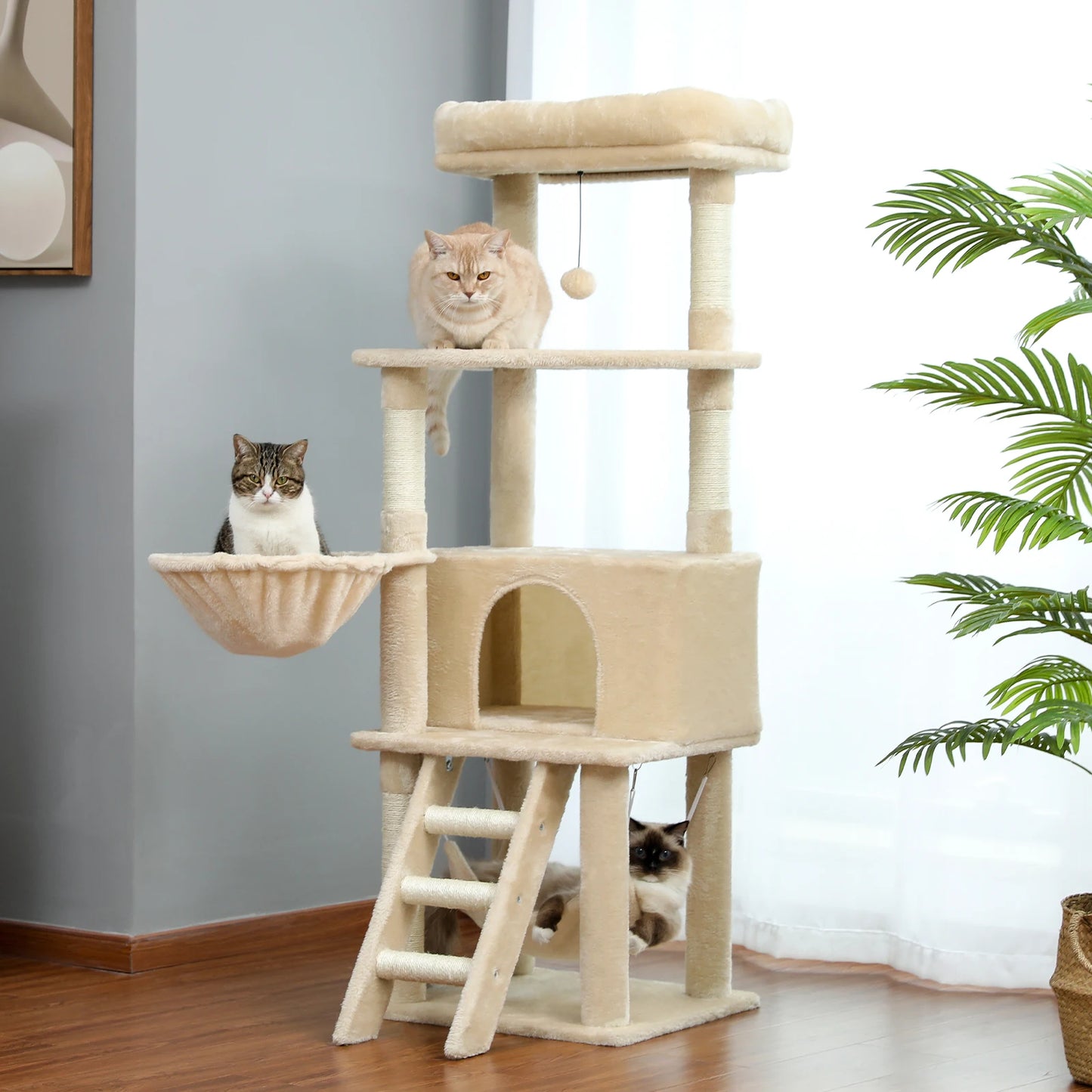 Cat Tree Scratching Post Climbing Tree w Hammock Bed XLg Perch w Ball