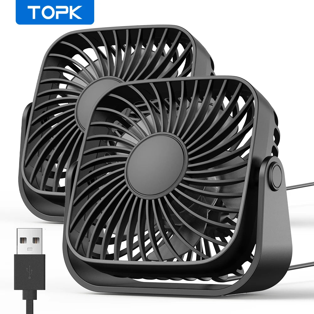 USB Pack of 2 Mini Table Fans Quiet & Strong Airflow