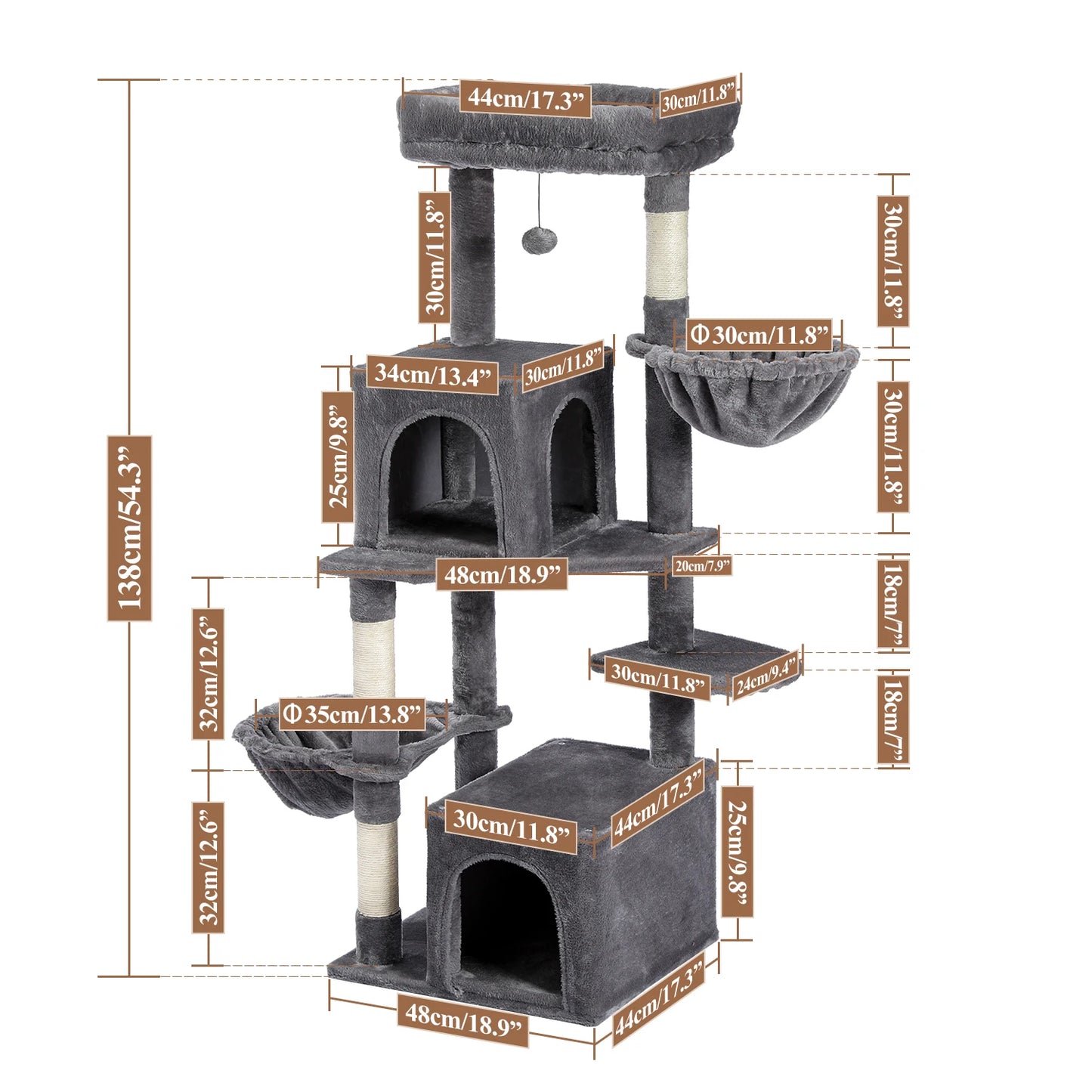 Cat Tree Scratching Post Climbing Tree w Hammock Bed XLg Perch w Ball