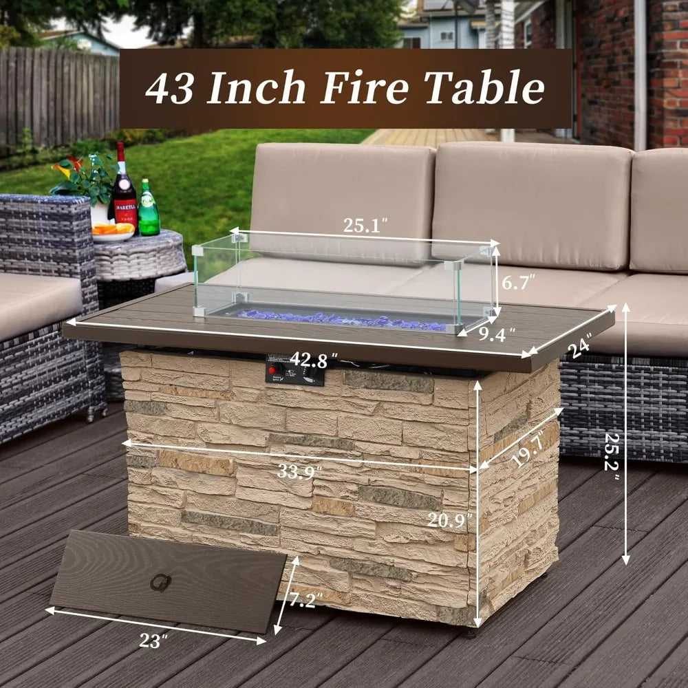 43 Inch Propane Fire Pit Table Outdoor Stone 50000 BTU