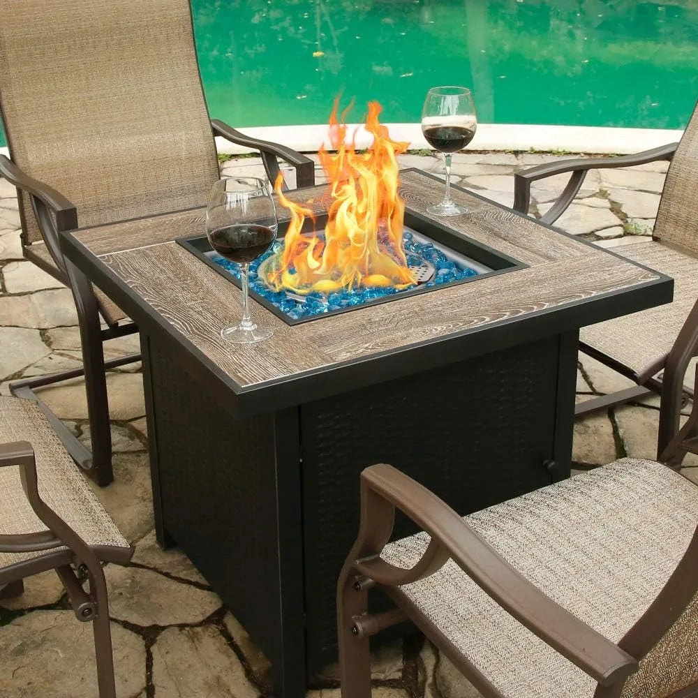 30 Inch Propane Gas Pit Table With Fire-resistant Glass, 50000 BTU