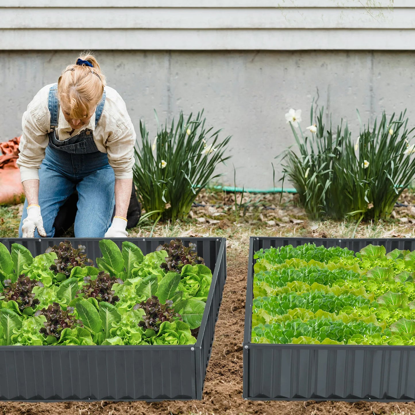 3-Tier Raised Garden Bed, 47 x 47 x 24 Metal Planter Box