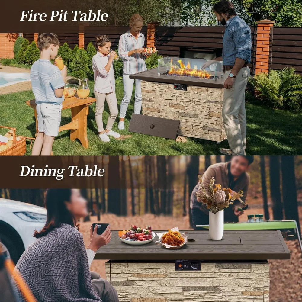 43 Inch Propane Fire Pit Table Outdoor Stone 50000 BTU