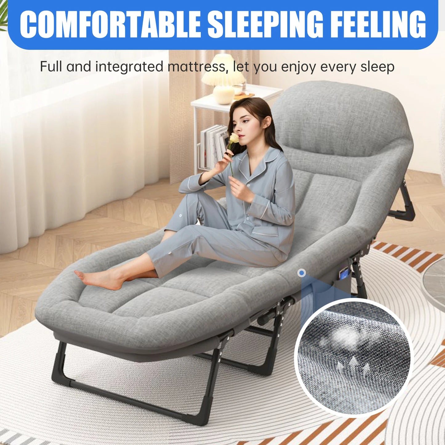 American Folding Bed Single Sofa Bed Nap Lounge Chair Sunbathing