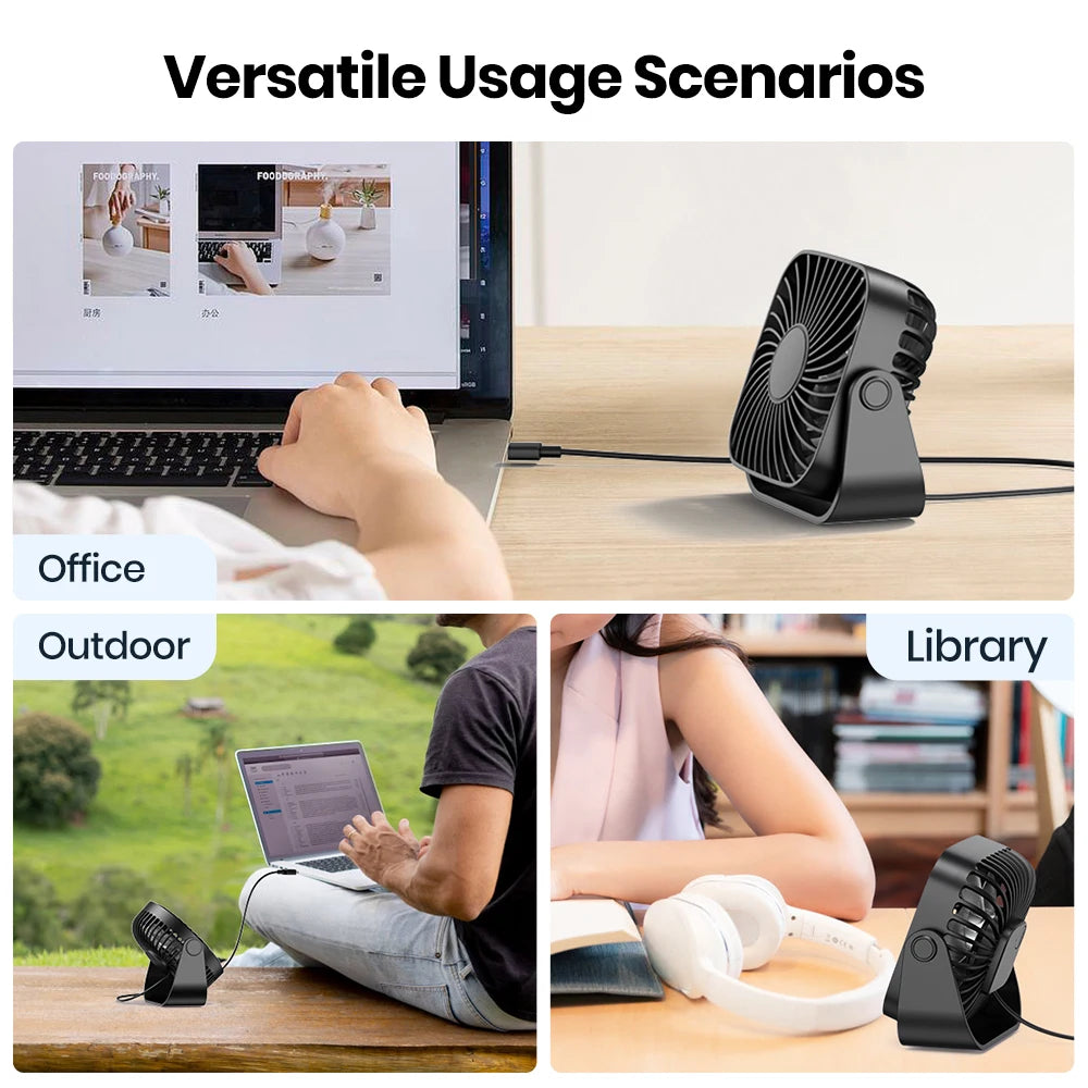 USB Pack of 2 Mini Table Fans Quiet & Strong Airflow