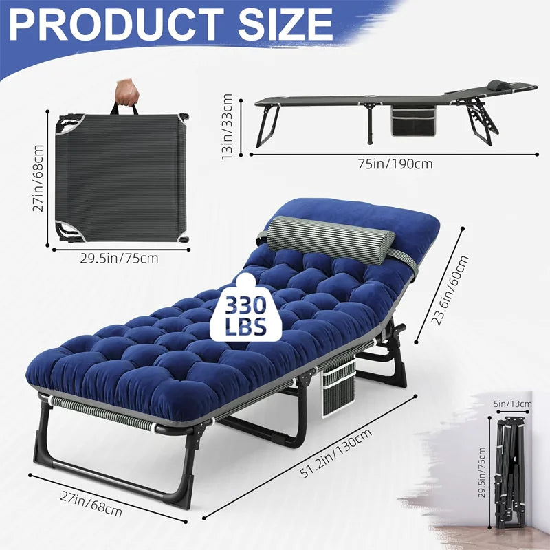 Camping Cot with Mattress, 4-Position Folding Bed 330lbs