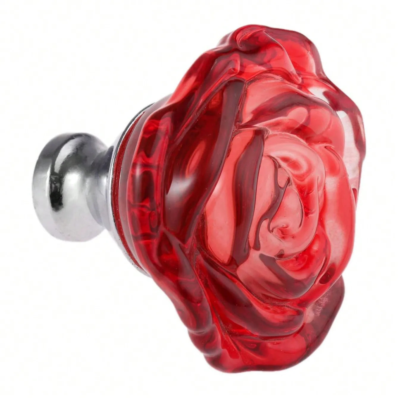 4 Pcs Red Glass Knobs Rose Shape Crystal Drawer Pulls 50mm