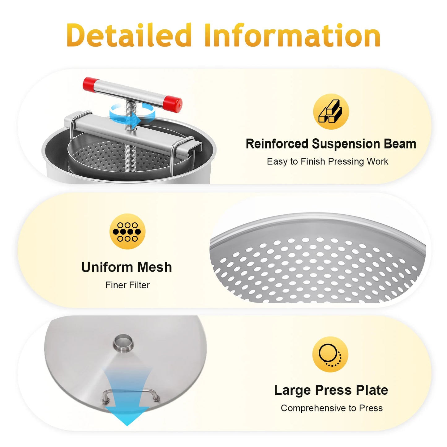 13L Manual Honey Extractor Stainless Steel Juice Squeeze Tool