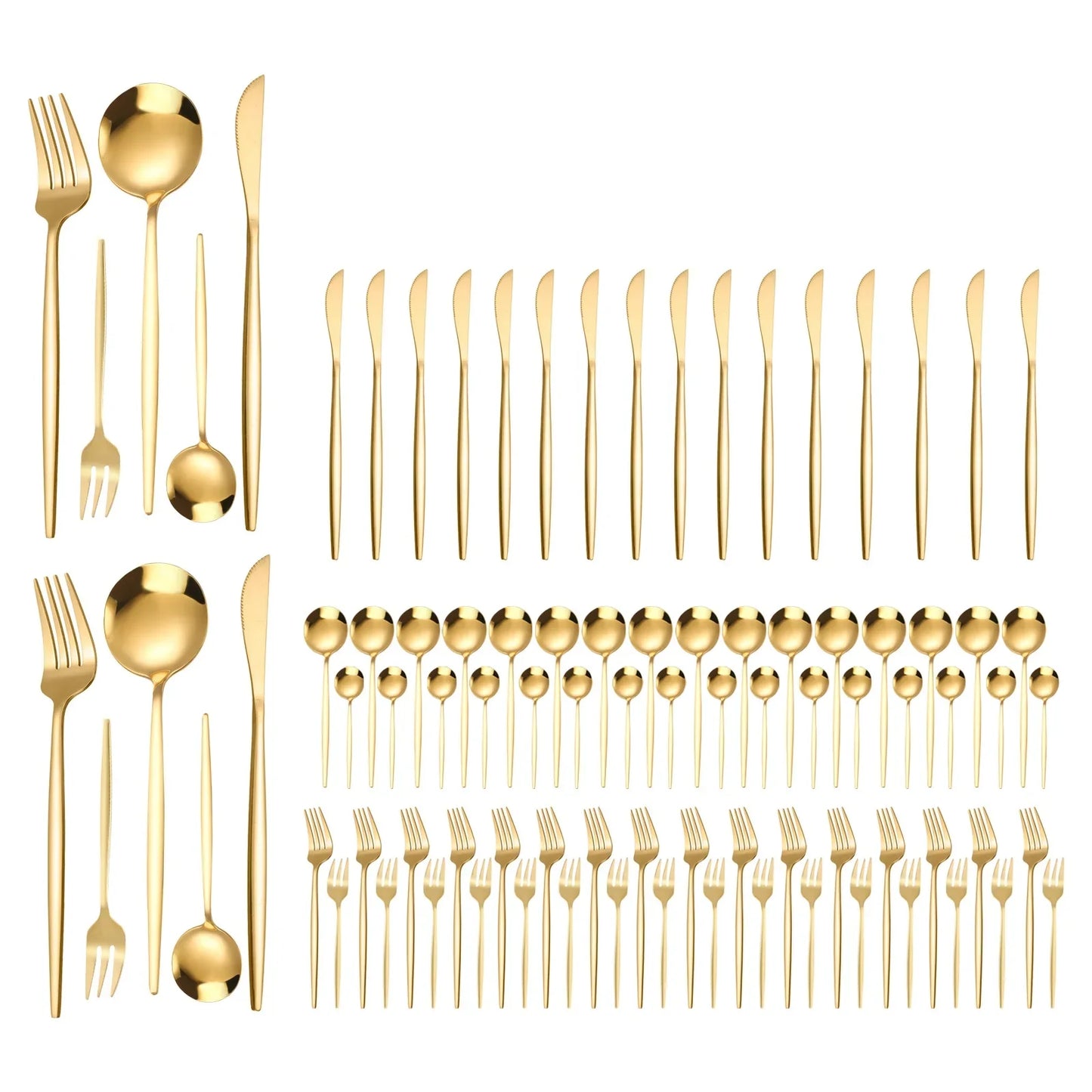 90Pcs Gold Flatware Set Stainless Steel Silverware Kitchen Cutlery Home Restaurant
