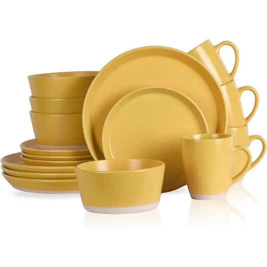 Albie Stoneware 16-Piece Dinnerware Set for 4 in Blue Black