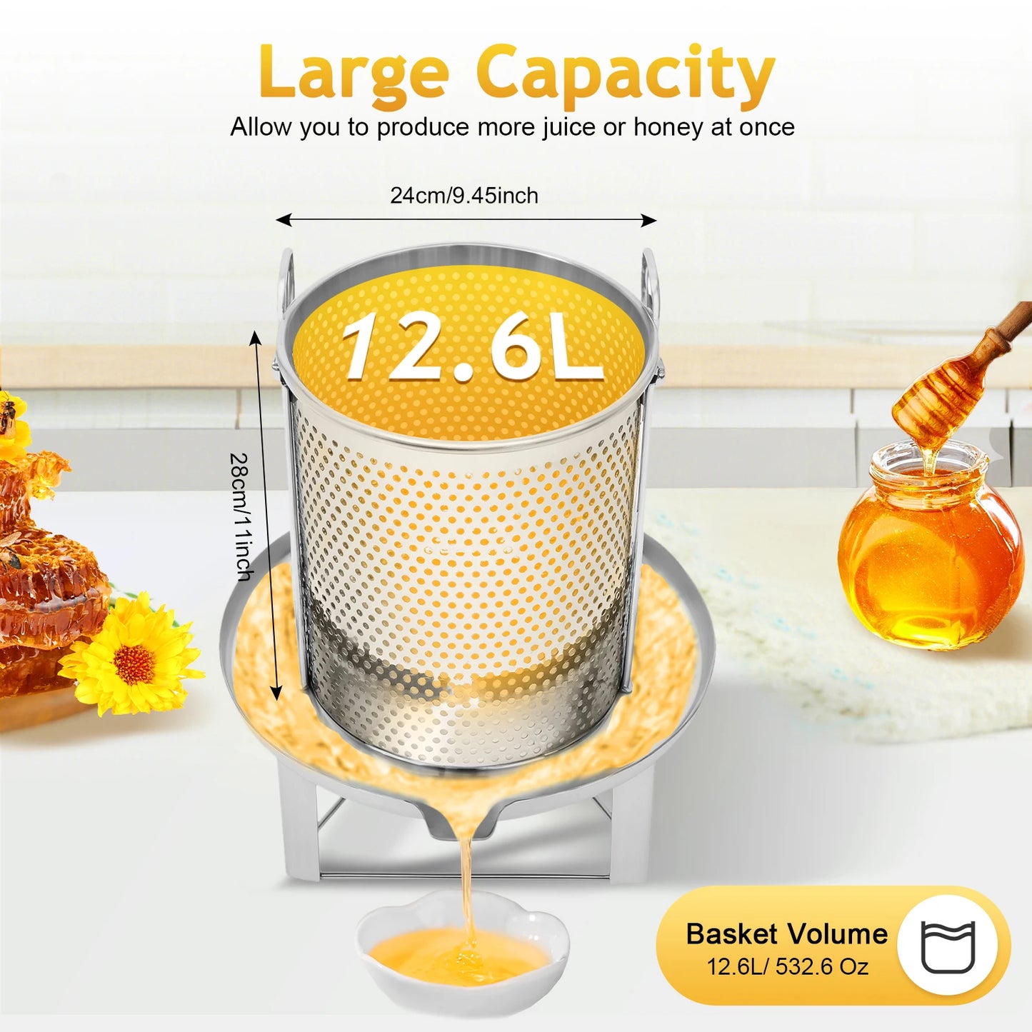 13L Manual Honey Extractor Stainless Steel Juice Squeeze Tool