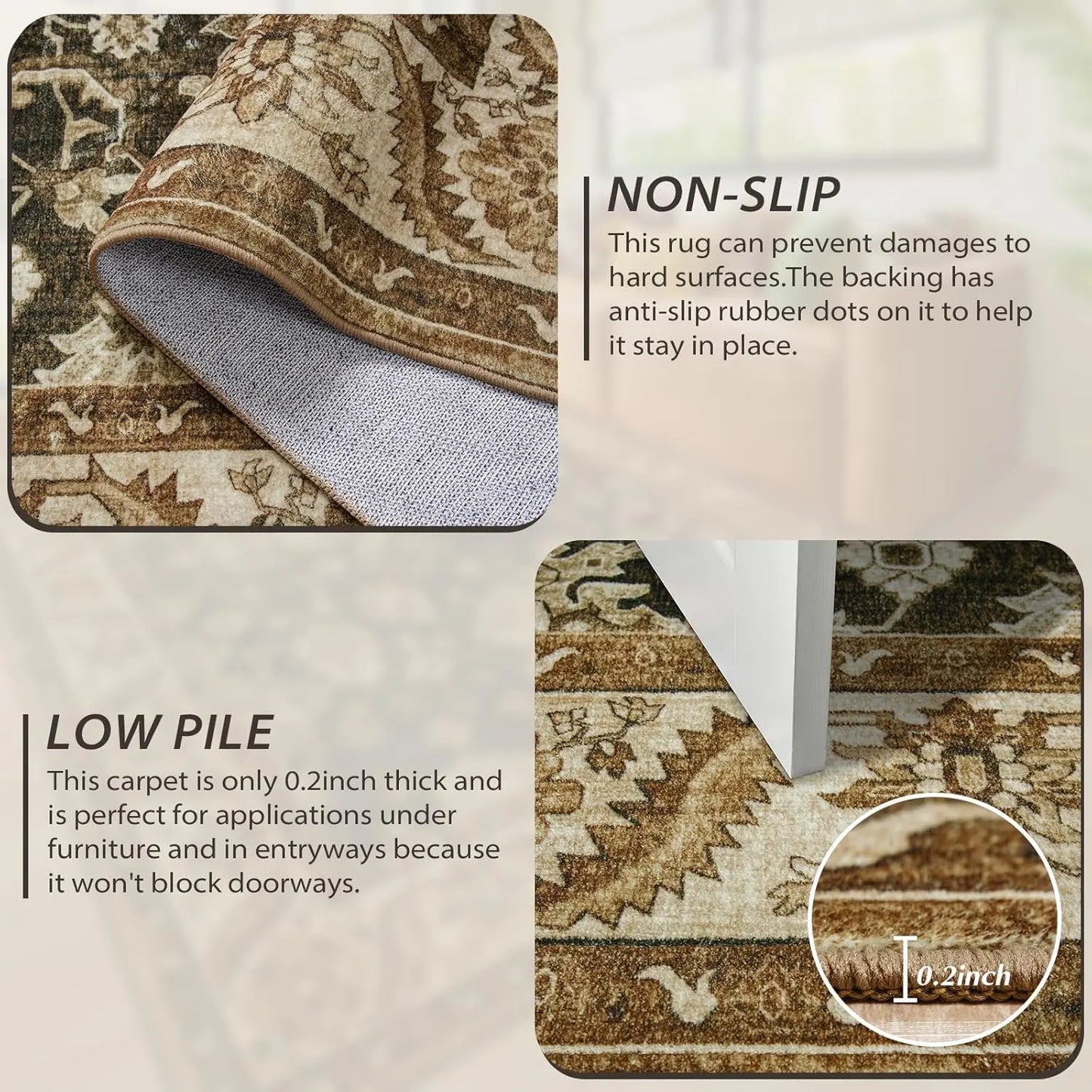 Faux Cashmere Vintage Soft Accent Area Rugs Machine Washable