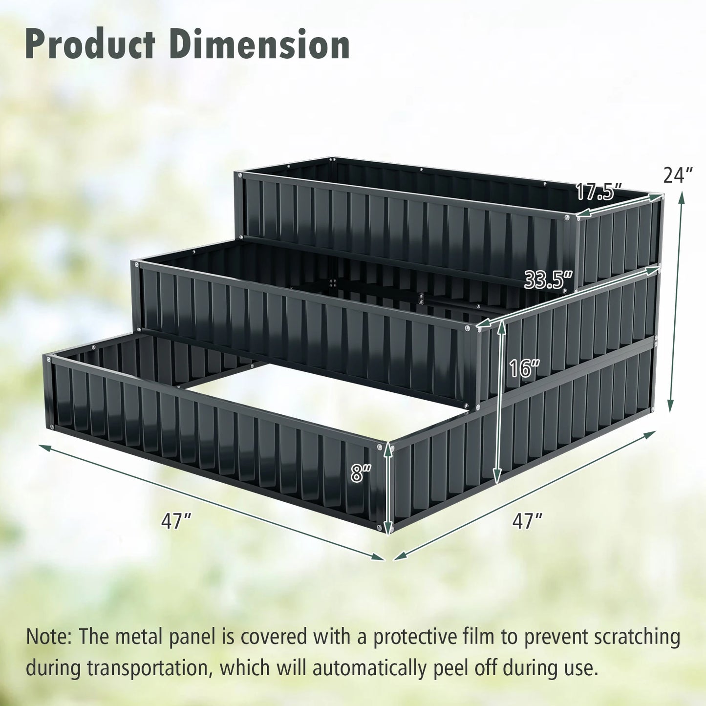 3-Tier Raised Garden Bed, 47 x 47 x 24 Metal Planter Box