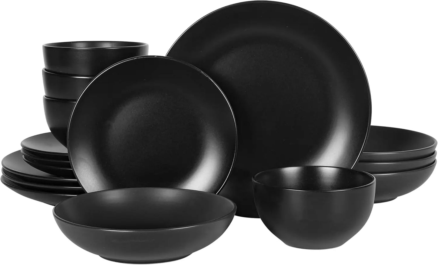 Zuma Stoneware Dinnerware Set - Matte Black for Four