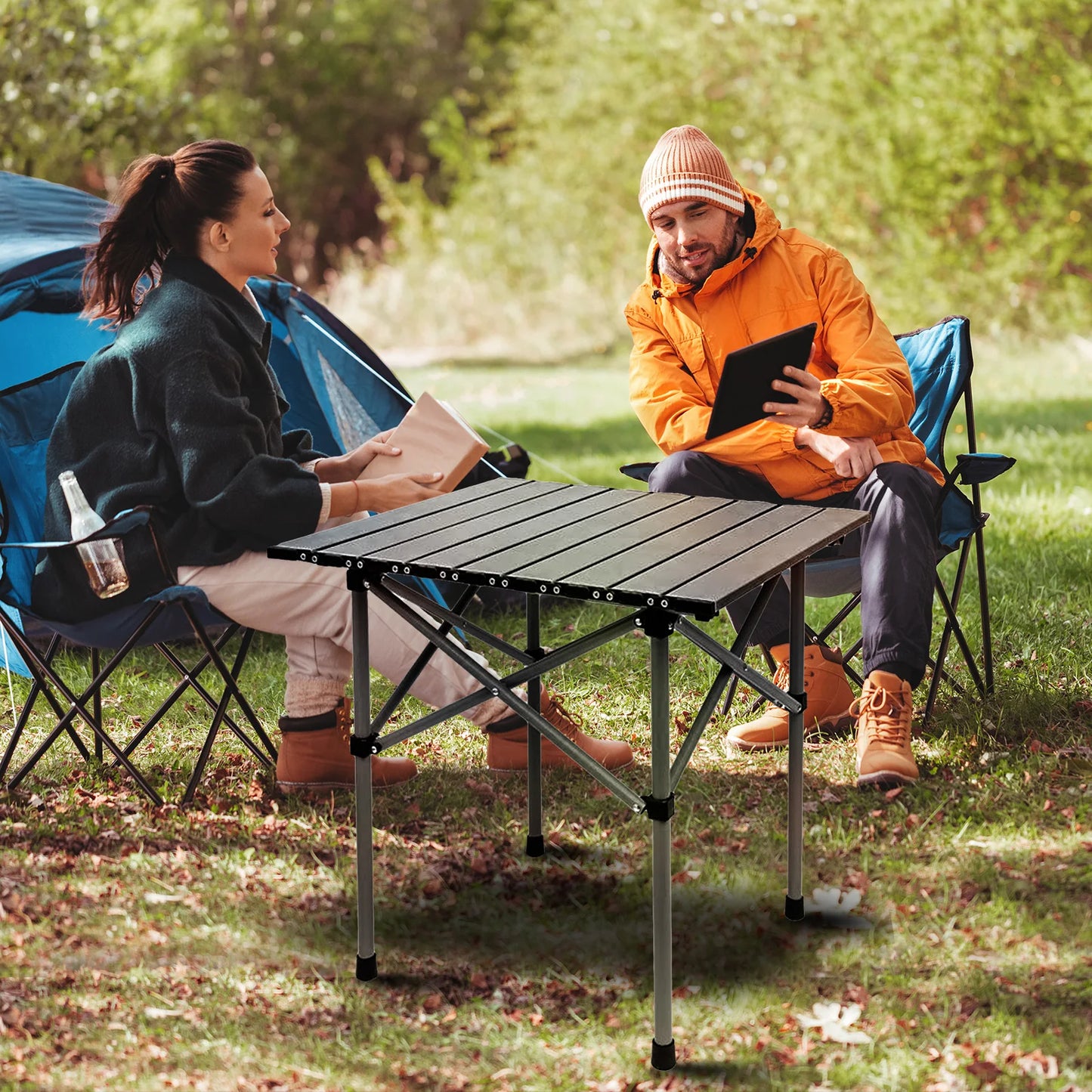 Compact Camping Table Folding Camp Side Table Portable Roll Up Aluminum Table with Carry Bag