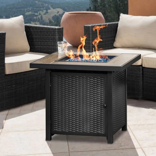 30 Inch Propane Gas Pit Table With Fire-resistant Glass, 50000 BTU