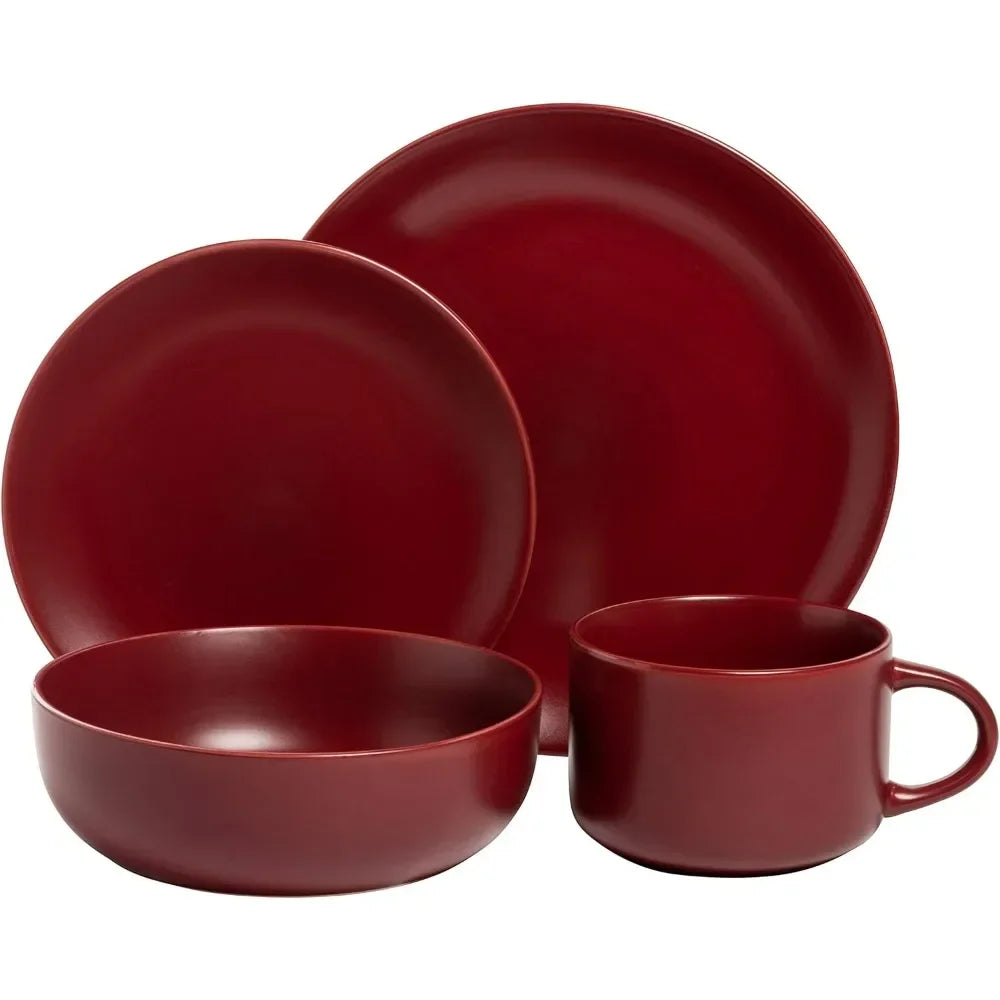 10 Wazee Matte Coupe Dinnerware Set, 16 Pc, Red Color