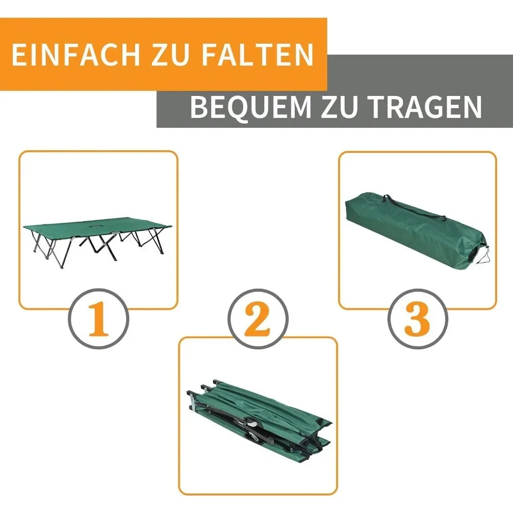 2 Person Folding Camping Cot 50 Inch Extra Wide Outdoor Portable Sleeping Cot with Carry Bag Elevated Camping Bed Beach Hiking