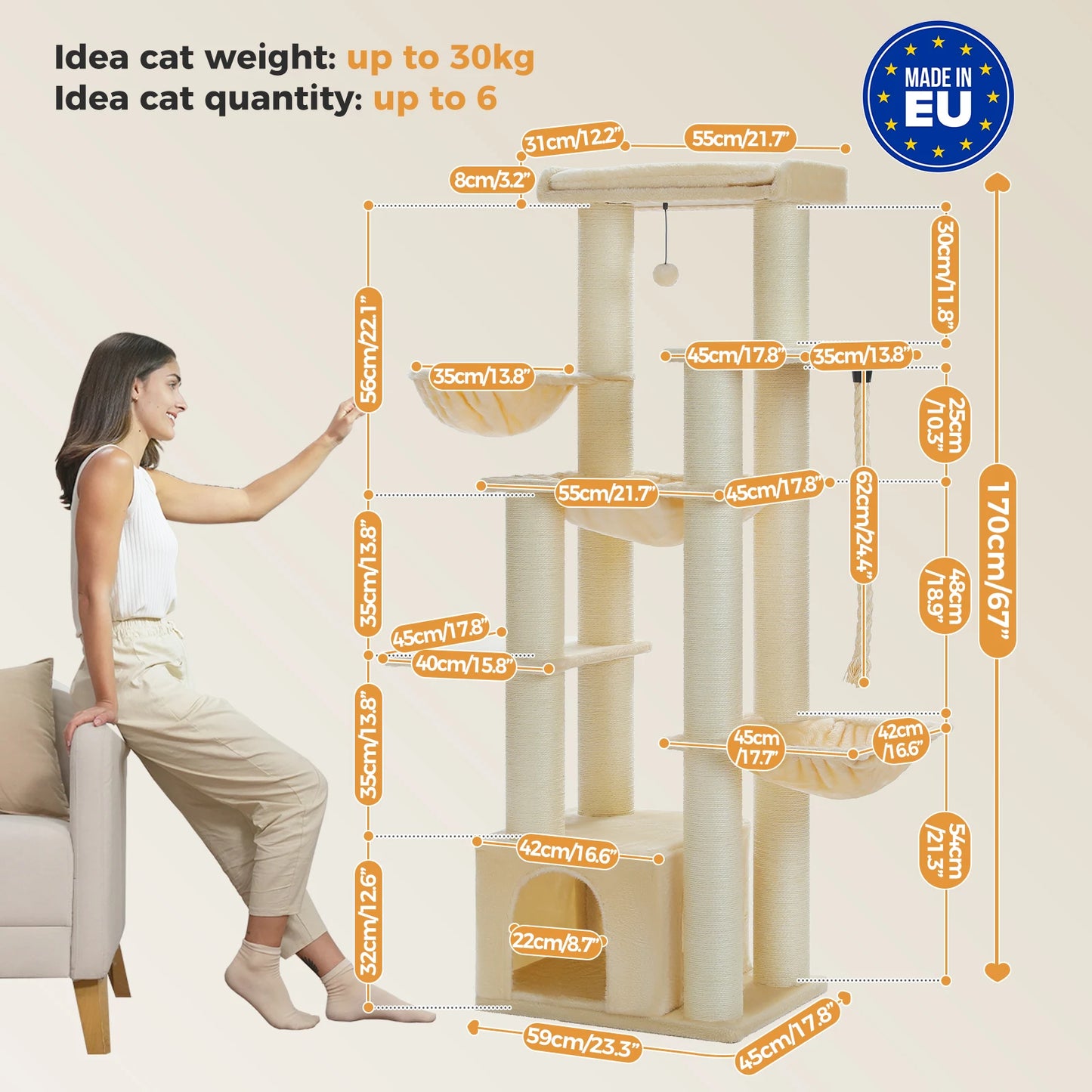 Big Cat Tree for Large Cats Robust Cat Tower with Perch