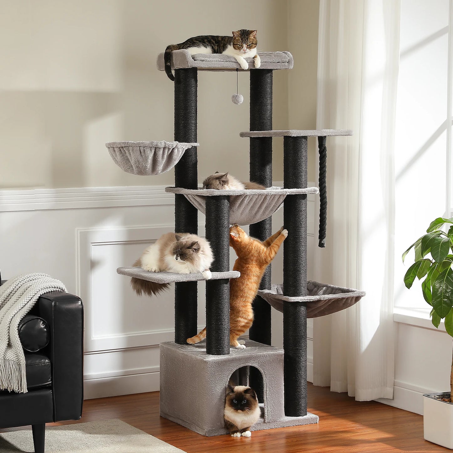 Large Cat Tree for Indoor Cats Thick Scratching Posts Hammock MultiLevel Cat Condo