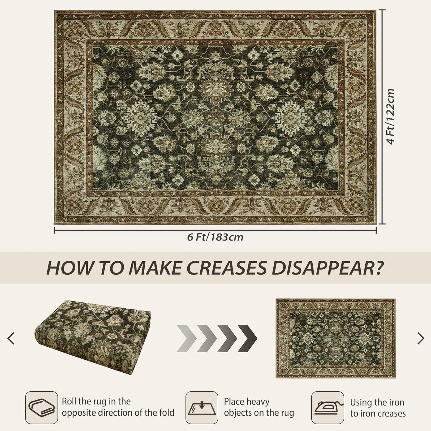 Faux Cashmere Vintage Soft Accent Area Rugs Machine Washable