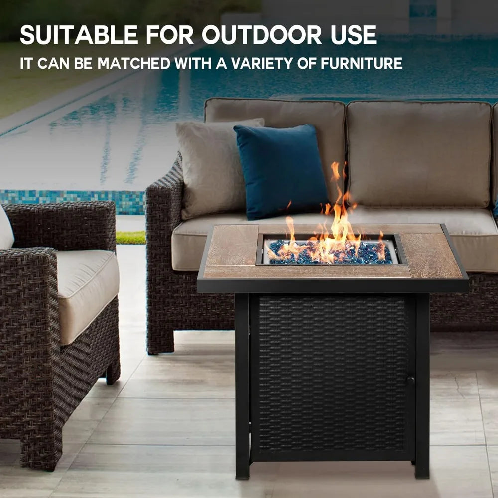 30 Inch Propane Gas Pit Table With Fire-resistant Glass, 50000 BTU