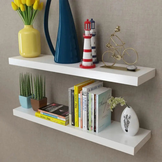 2 White MDF Floating Shelves for Wall Stylish Storage Solution