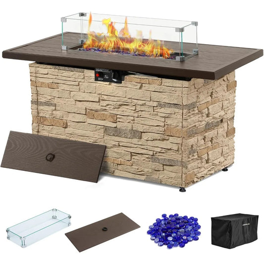 43 Inch Propane Fire Pit Table Outdoor Stone 50000 BTU
