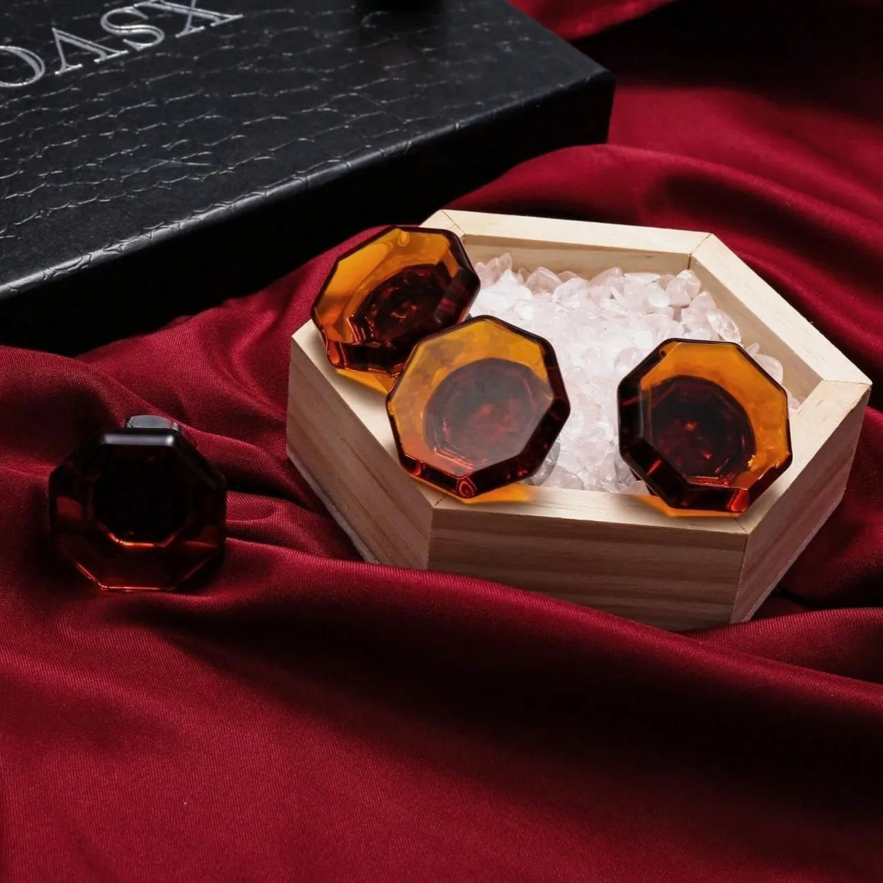 6Pcs Amber Crystal Knobs for Glass Cabinets Cupboard