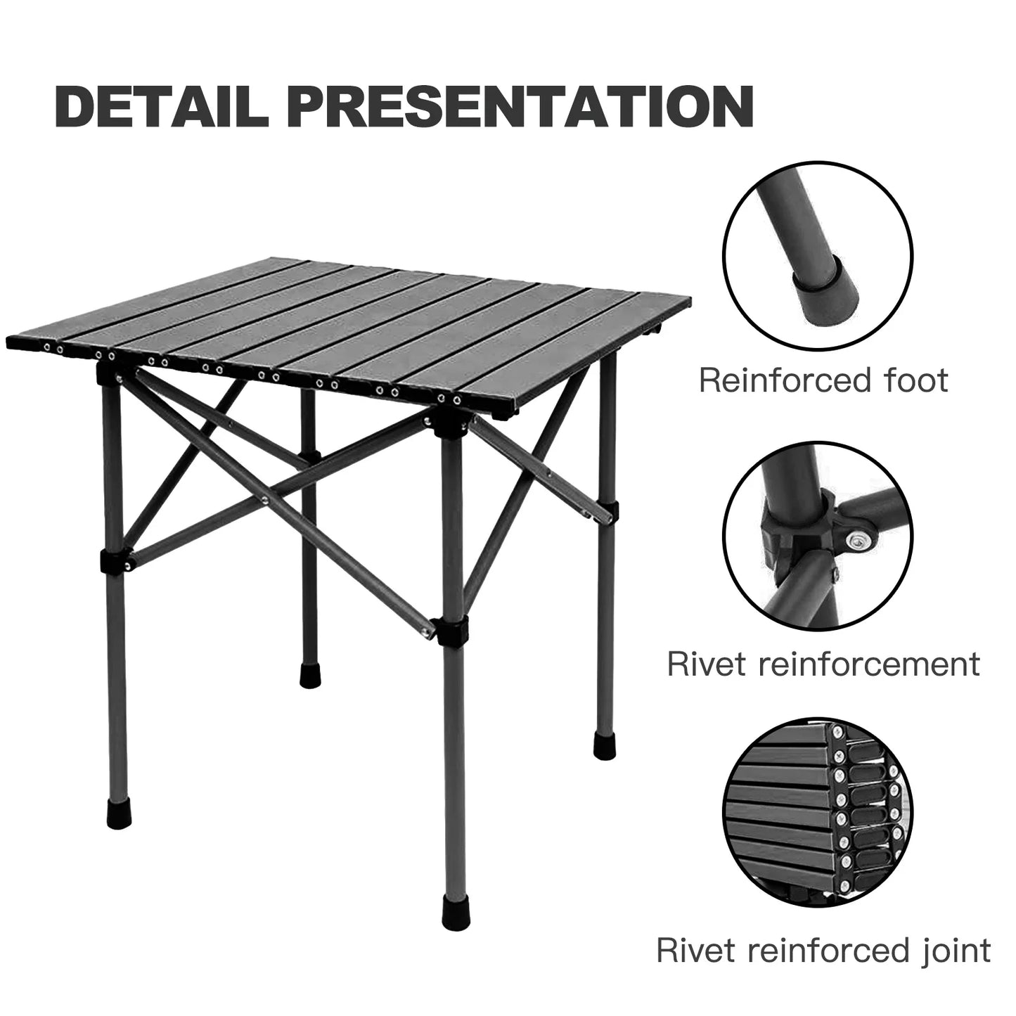 Compact Camping Table Folding Camp Side Table Portable Roll Up Aluminum Table with Carry Bag