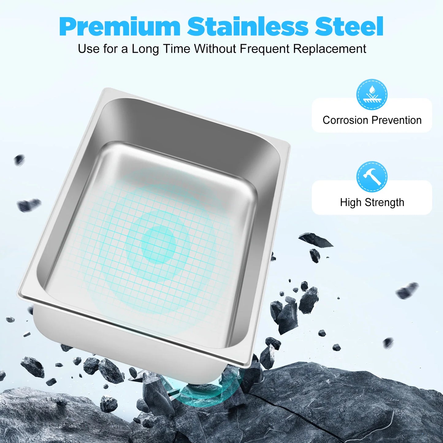 4 Pc Table Pans w/Lids Buffet Dishes Stainless Steel Set
