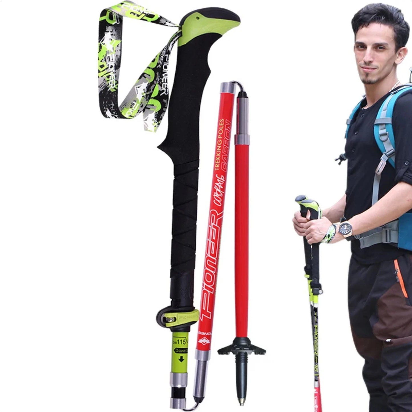Professional Folding Trekking Poles Carbon Alpenstocks Hiking Sticks