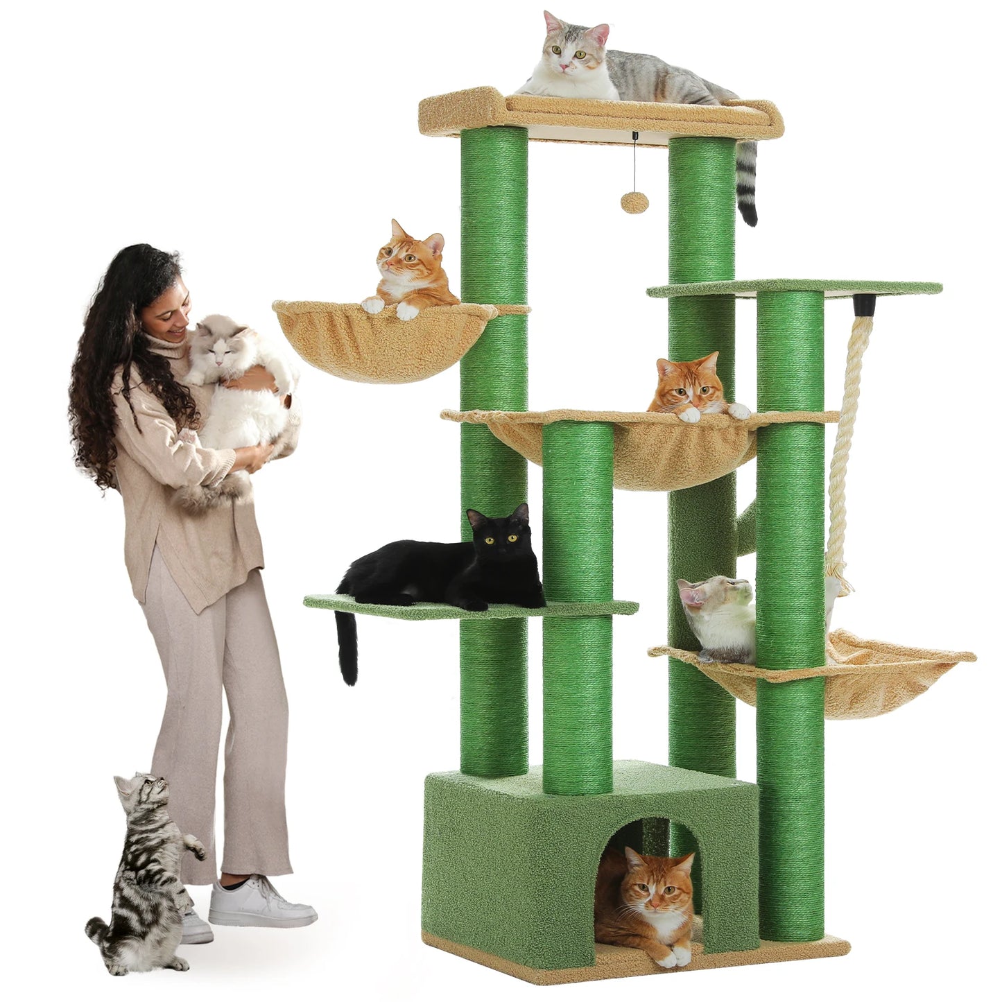 Large Cat Tree for Indoor Cats Thick Scratching Posts Hammock MultiLevel Cat Condo