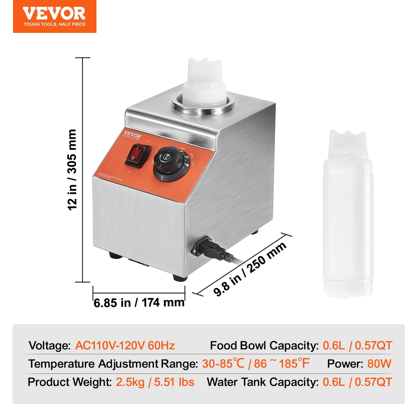 Electric Bottle Warmer w Bottle 0.57 Qt Cheese Dispenser