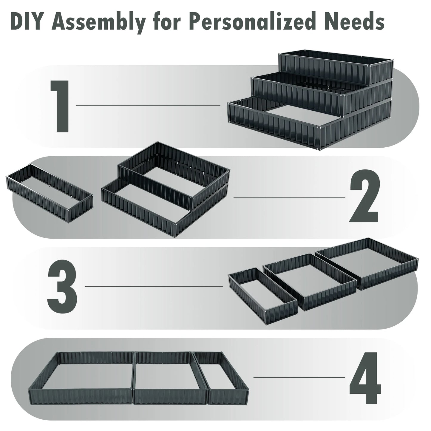 3-Tier Raised Garden Bed, 47 x 47 x 24 Metal Planter Box