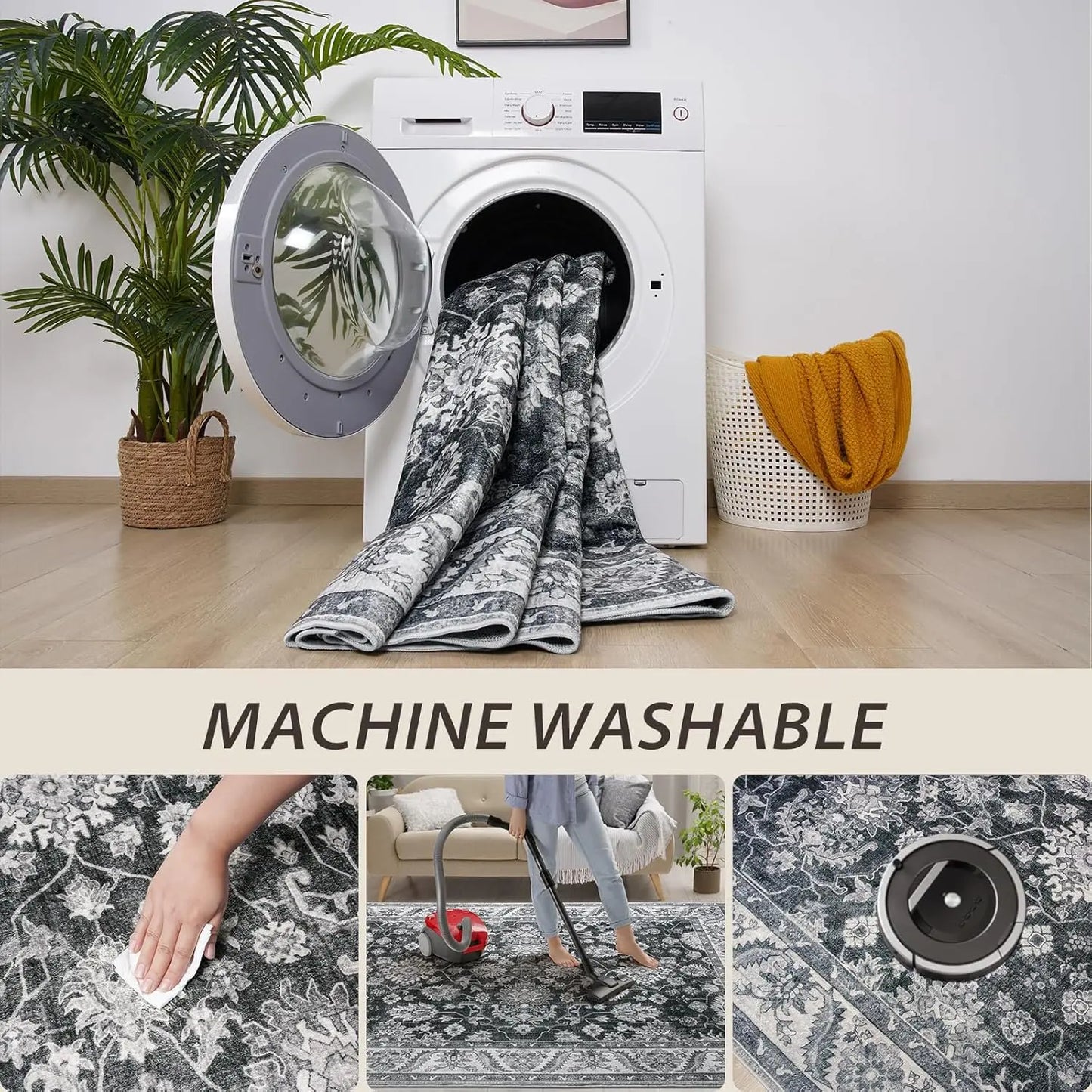 Faux Cashmere Vintage Soft Accent Area Rugs Machine Washable