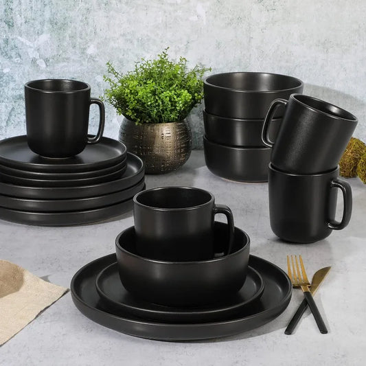 Zuma Stoneware Dinnerware Set - Matte Black for Four