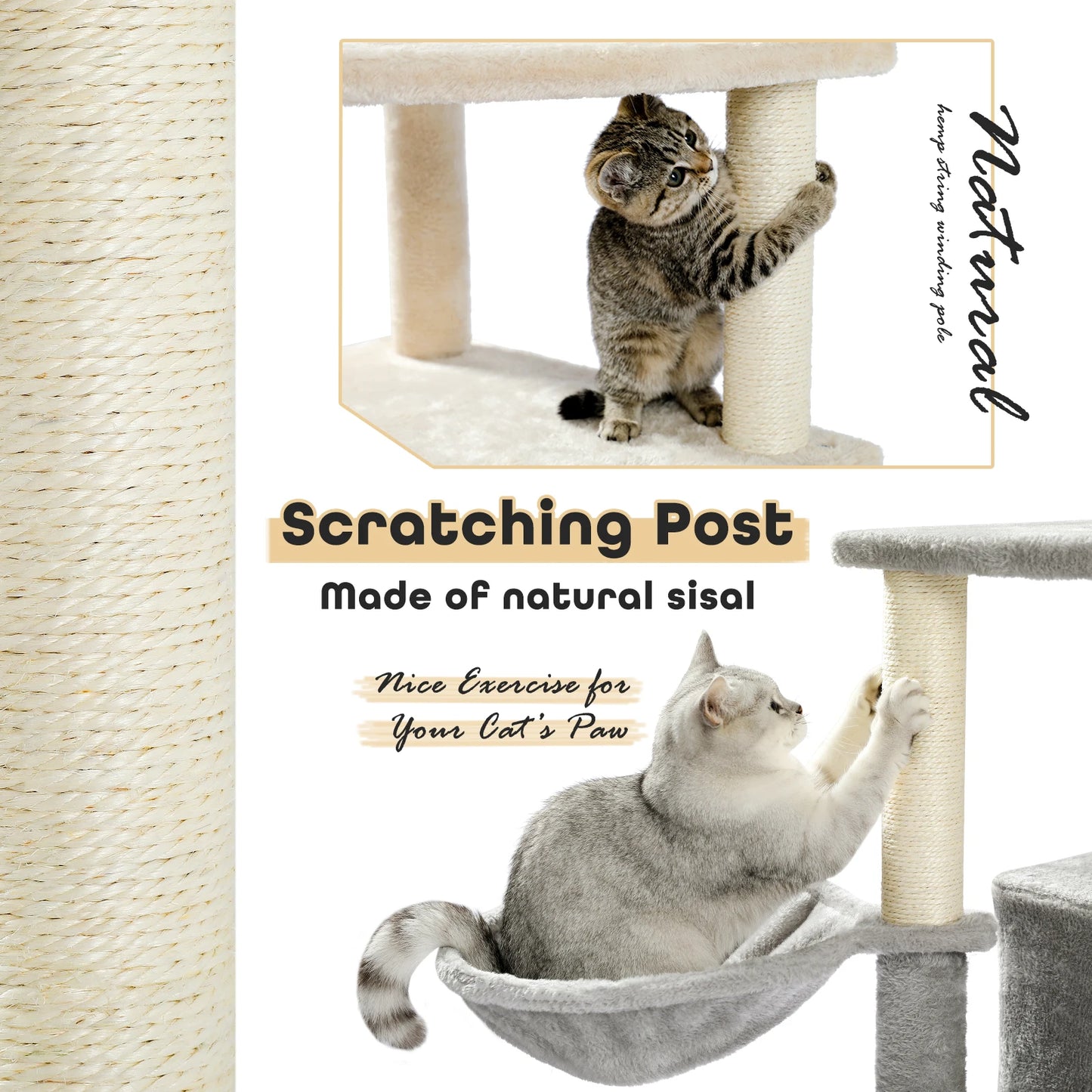 Cat Tree Scratching Post Climbing Tree w Hammock Bed XLg Perch w Ball