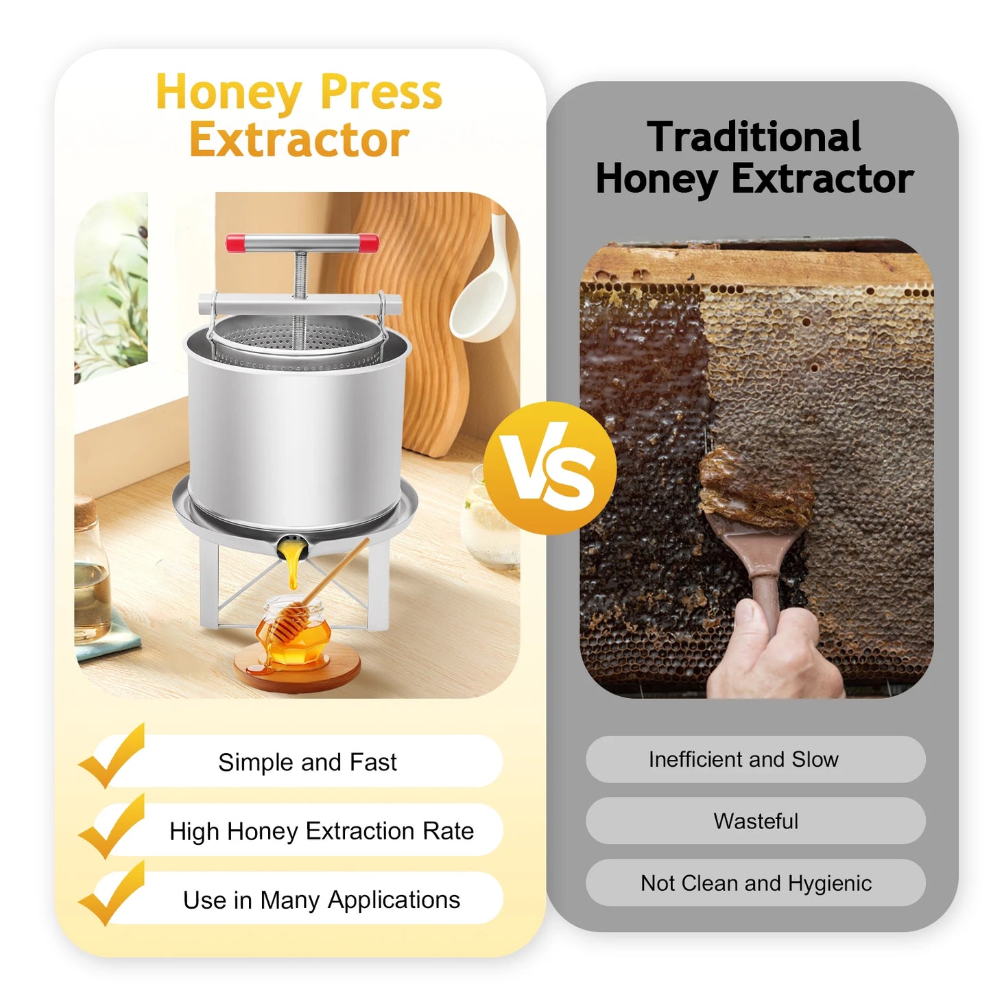 13L Manual Honey Extractor Stainless Steel Juice Squeeze Tool