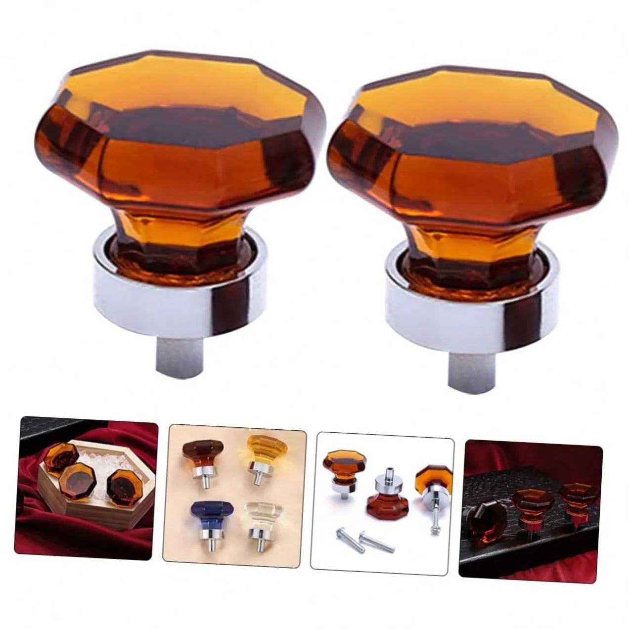 6Pcs Amber Crystal Knobs for Glass Cabinets Cupboard