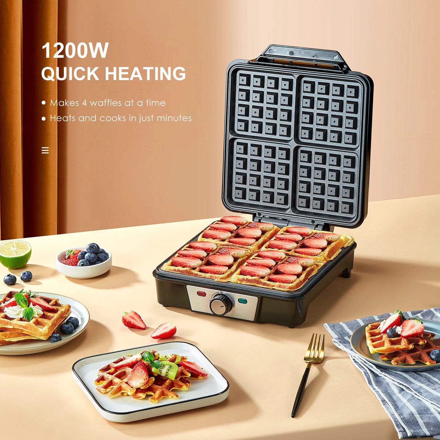 4-Slice Belgian Waffle Maker 3 Browning Levels Compact Design
