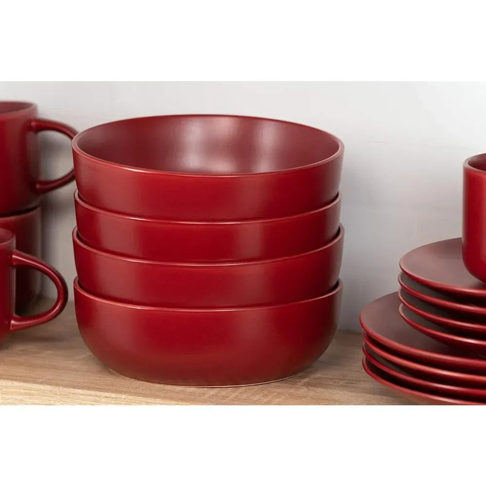 10 Wazee Matte Coupe Dinnerware Set, 16 Pc, Red Color