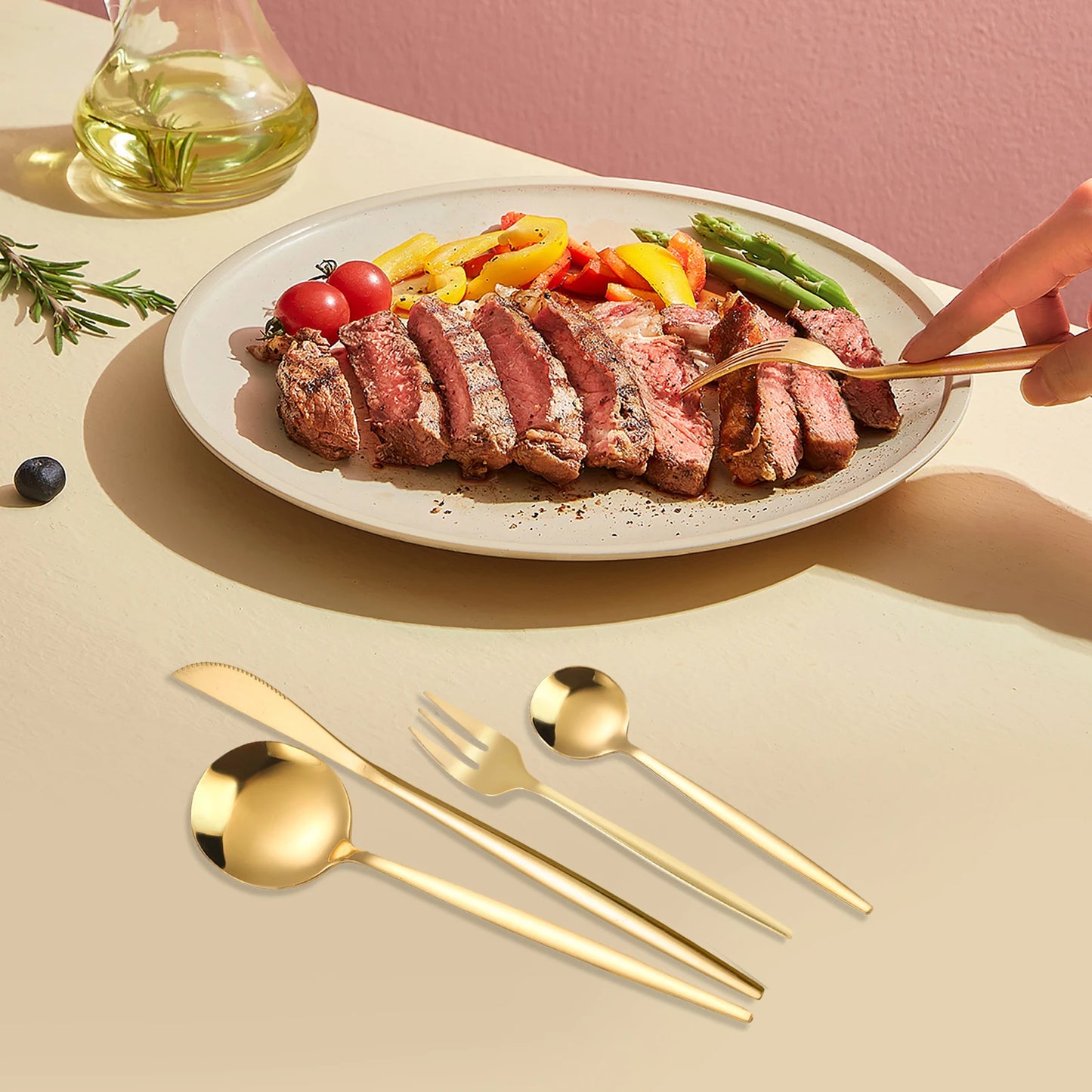 90Pcs Gold Flatware Set Stainless Steel Silverware Kitchen Cutlery Home Restaurant