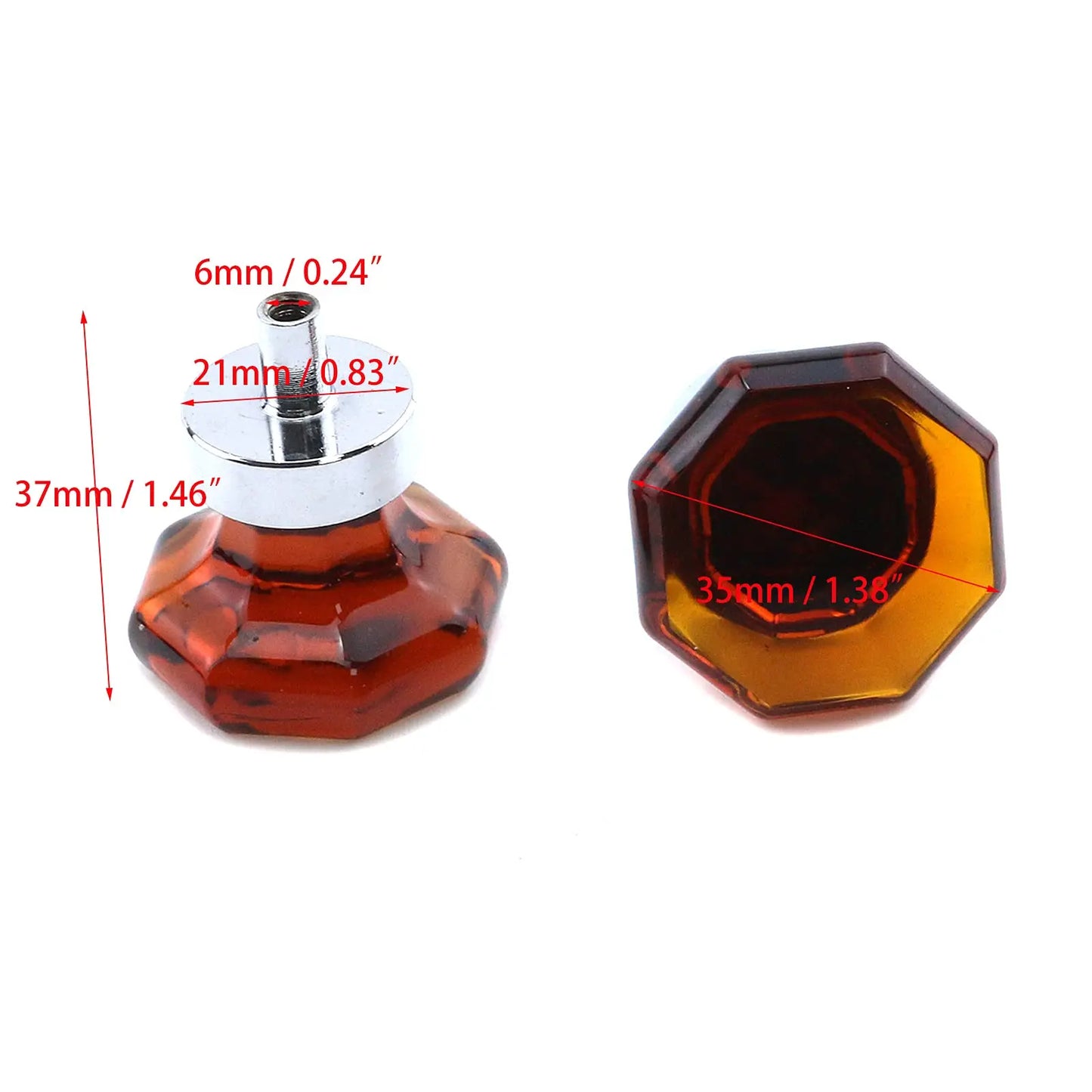 6Pcs Amber Crystal Knobs for Glass Cabinets Cupboard
